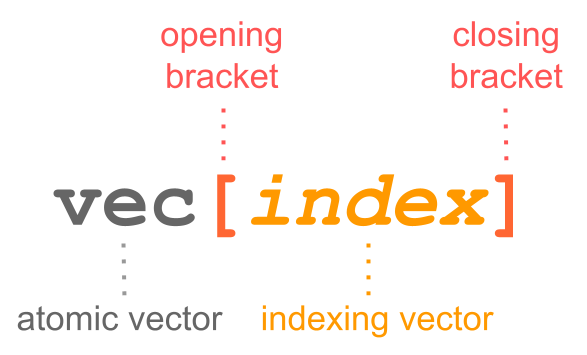 Use of brackets for subscripting vectors.