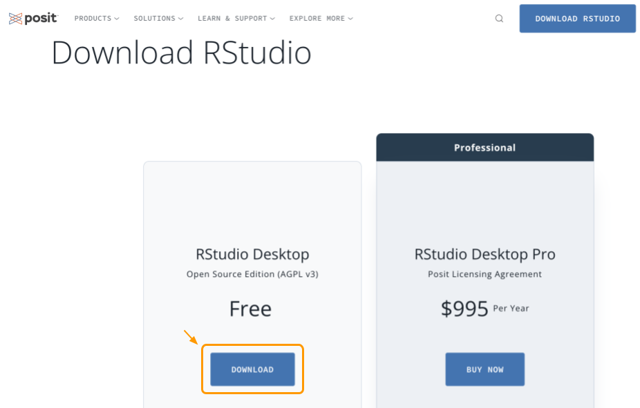 Choose RStudio free desktop