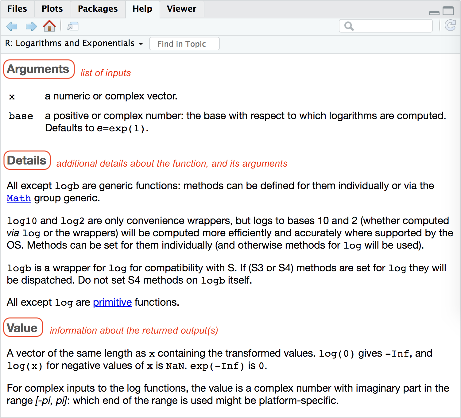 Help documentation for the log function (part 2)