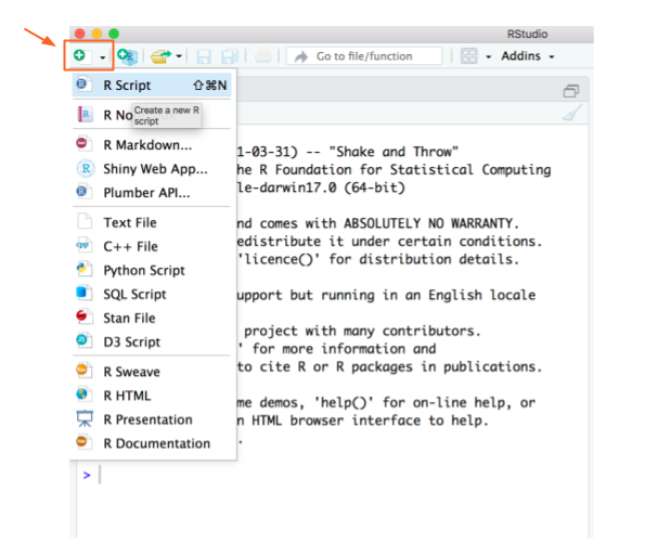 Opening a new (text) file in RStudio.