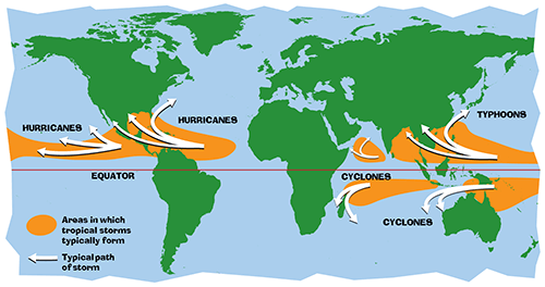Nomenclature of tropical cyclones around the world.