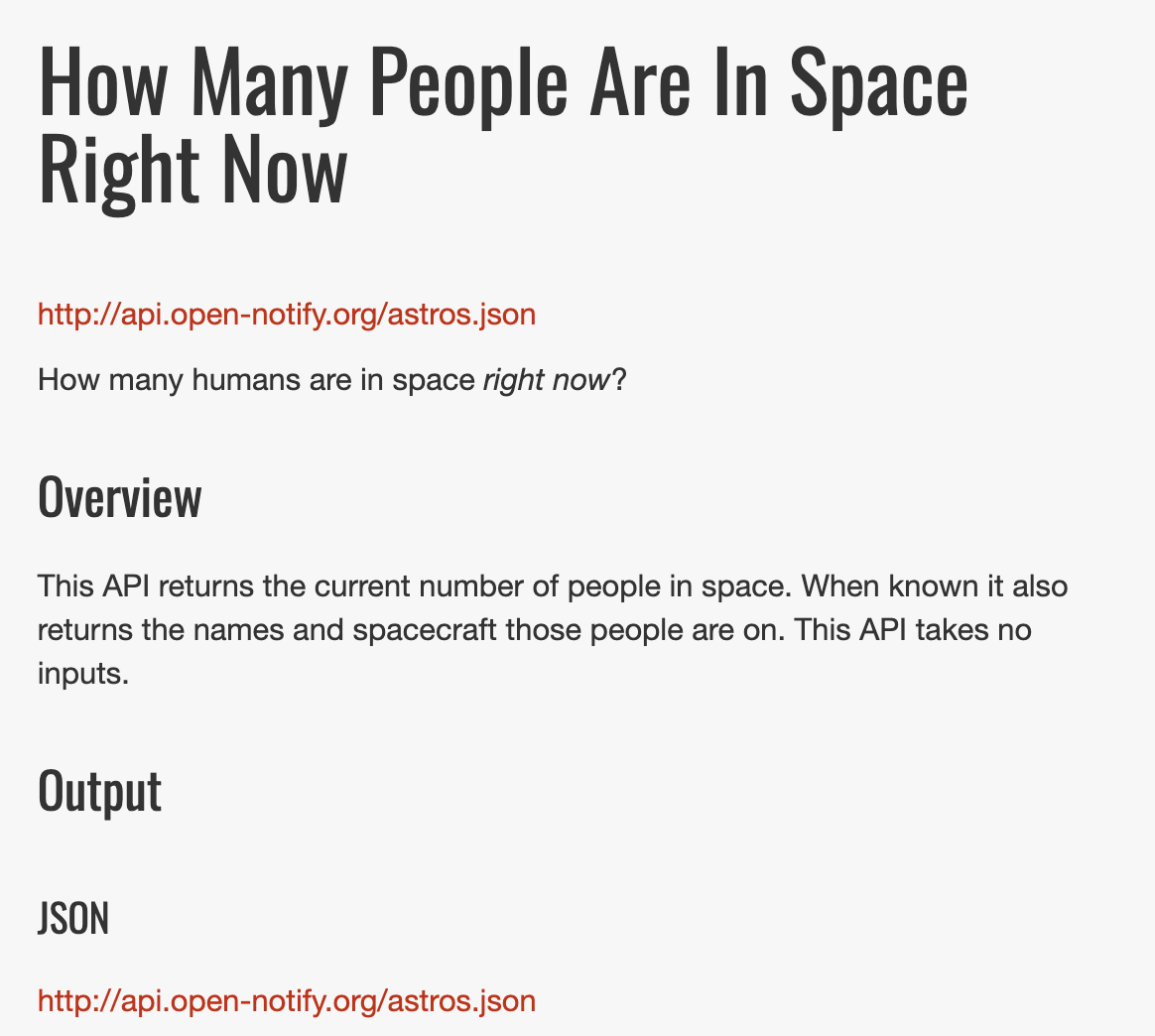 Open Notify API: number of people in space