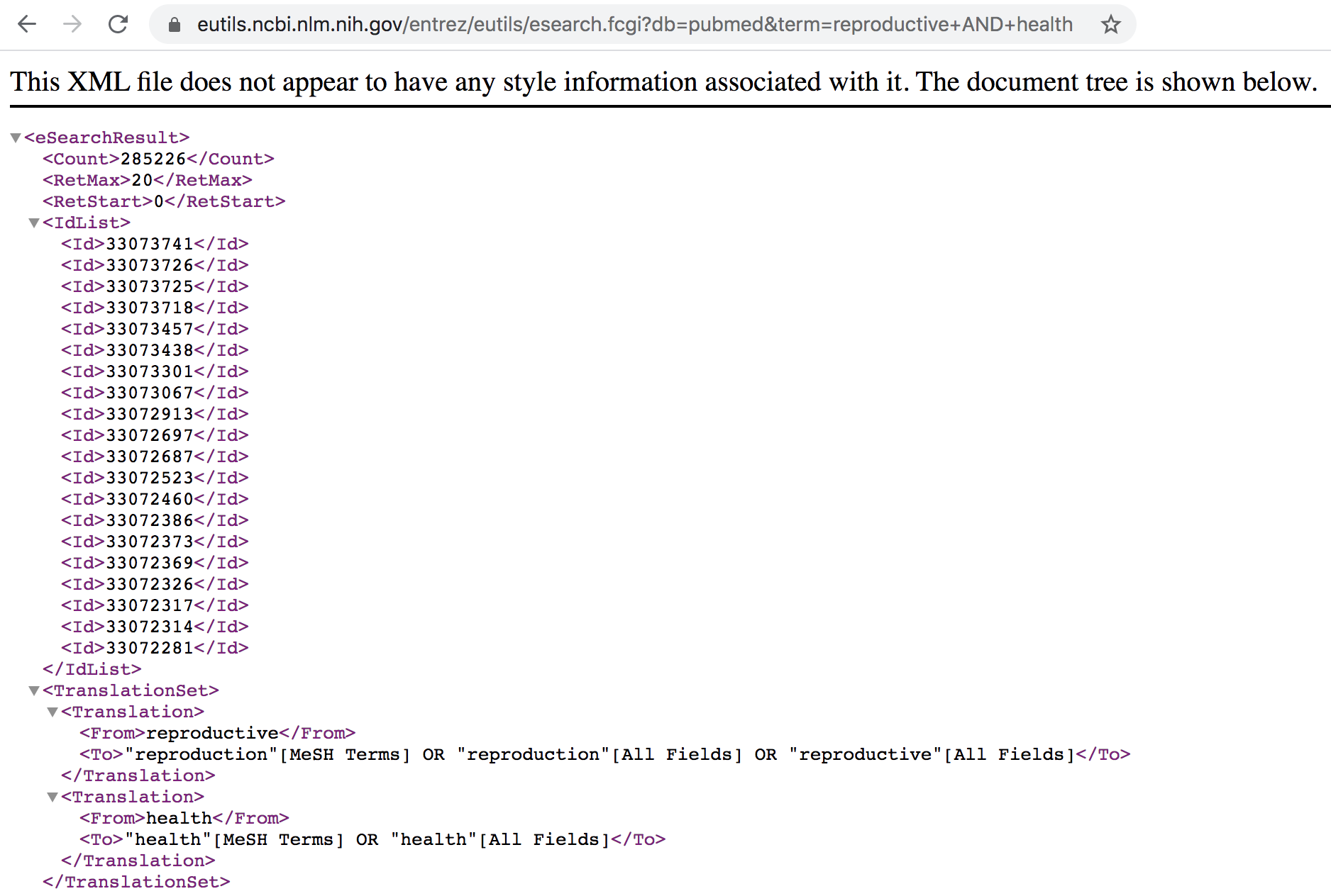 List of PubMed IDs in XML format