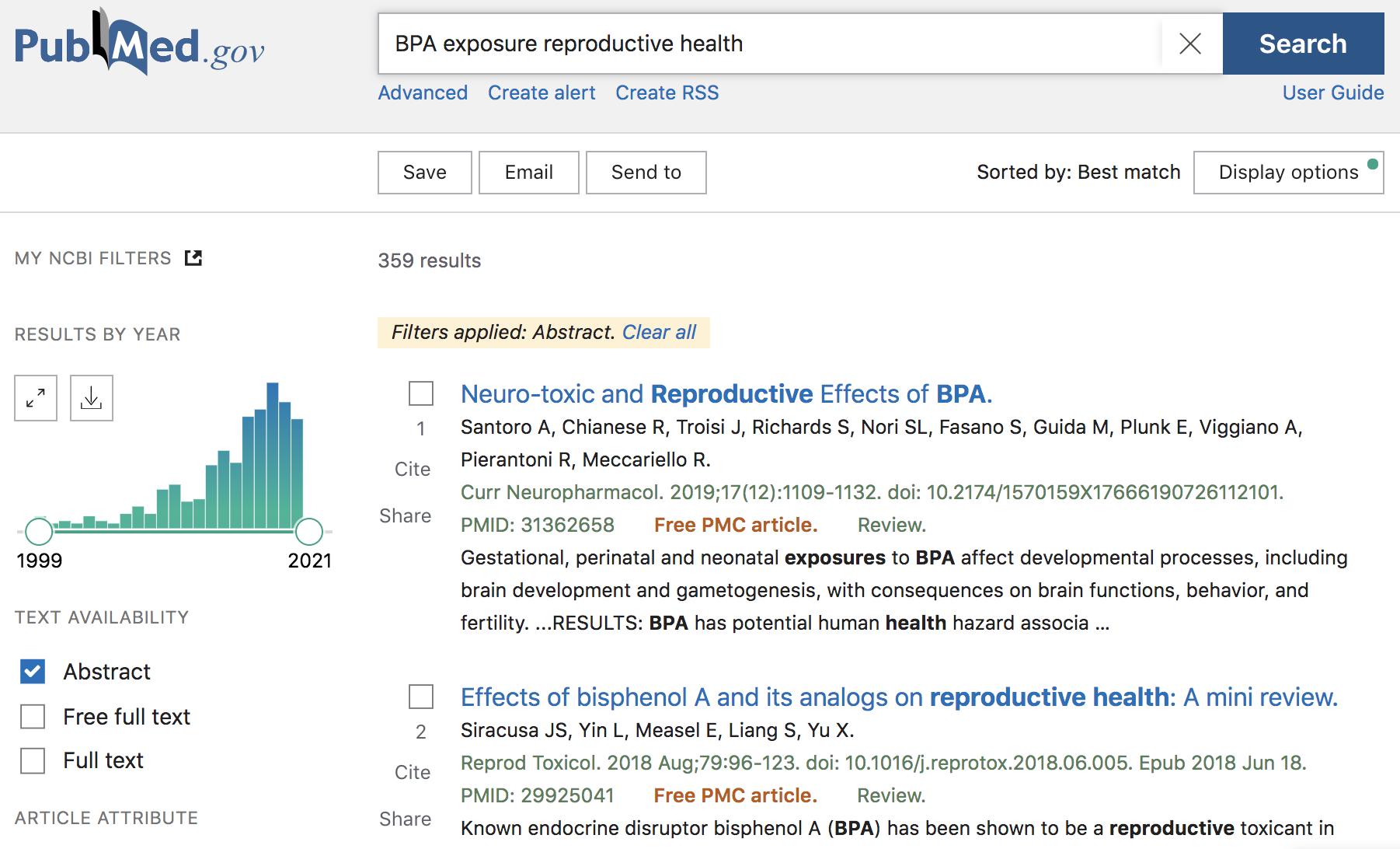 PubMed search example