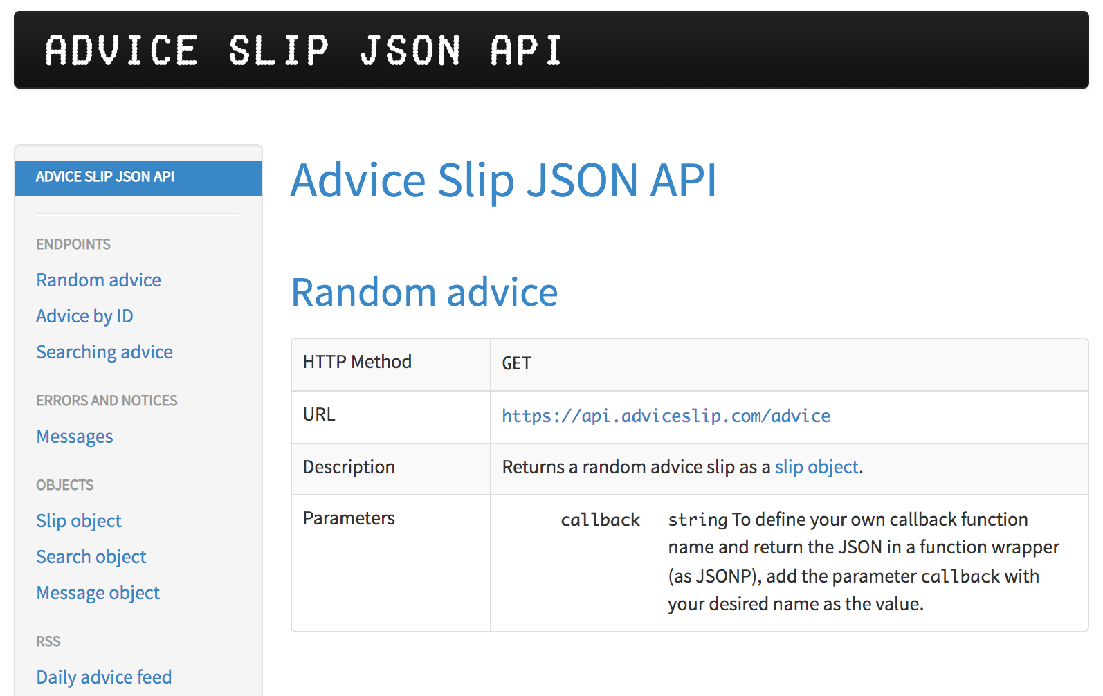 Advice Slip JSON API