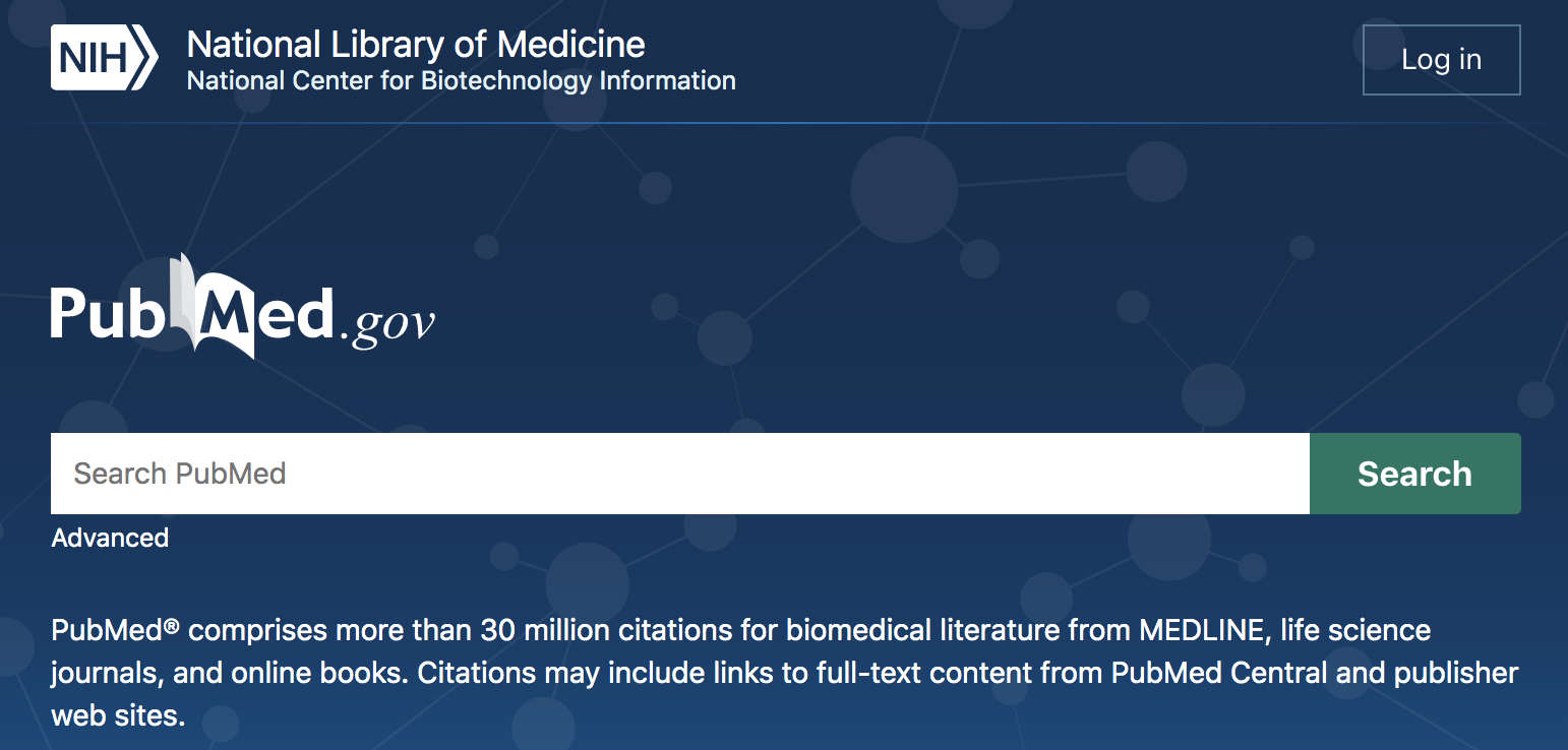 Partial screenshot of PubMed's homepage