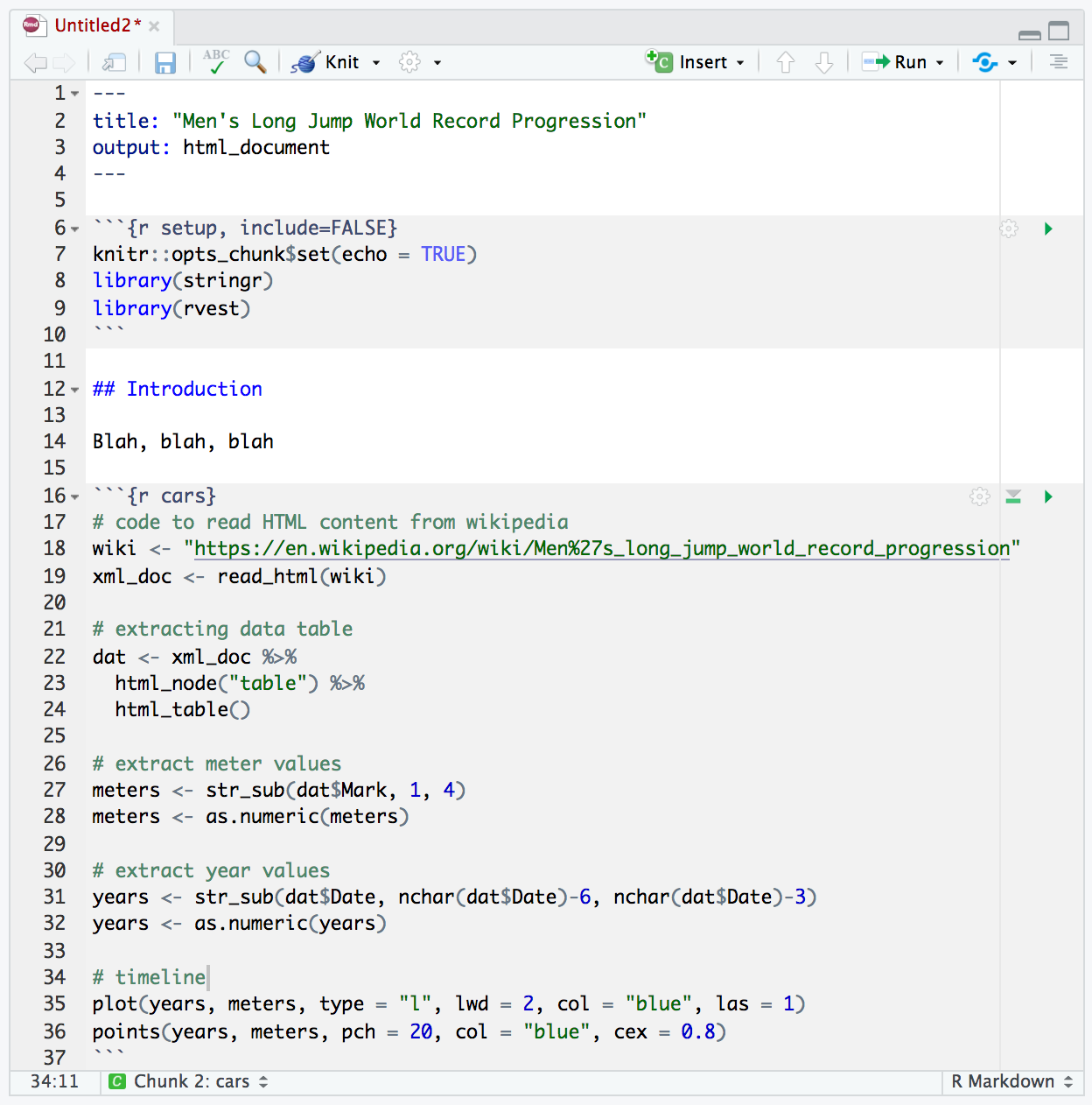 An R Markdown (Rmd) file, which is a type of dynamic document