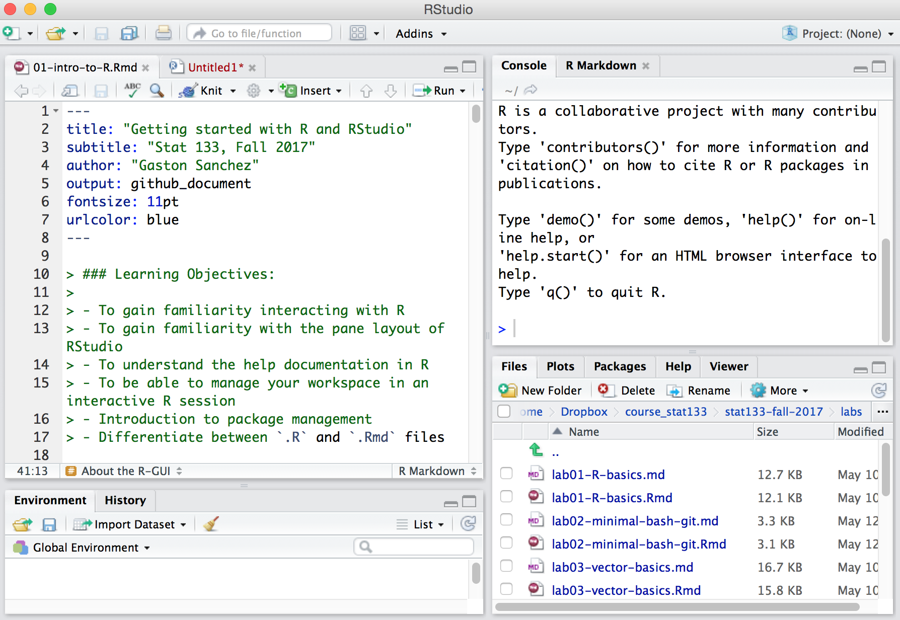 Screenshot of RStudio panes